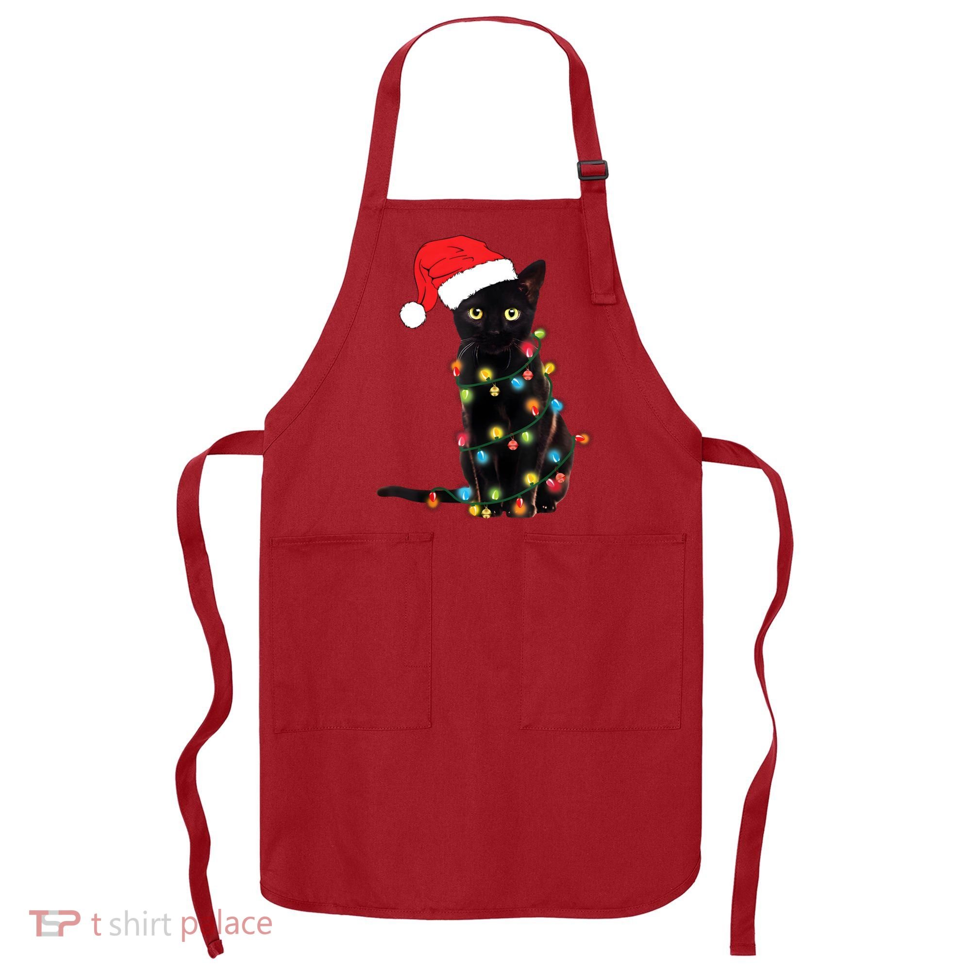 Retro Black Cat Christmas Light Funny Cat Apron
