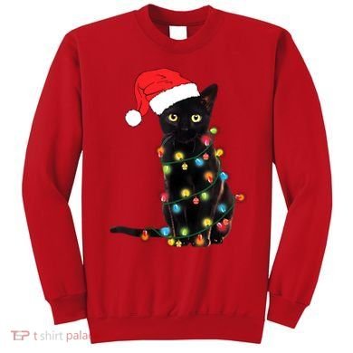 Retro Black Cat Christmas Light Funny Cat Sweatshirt