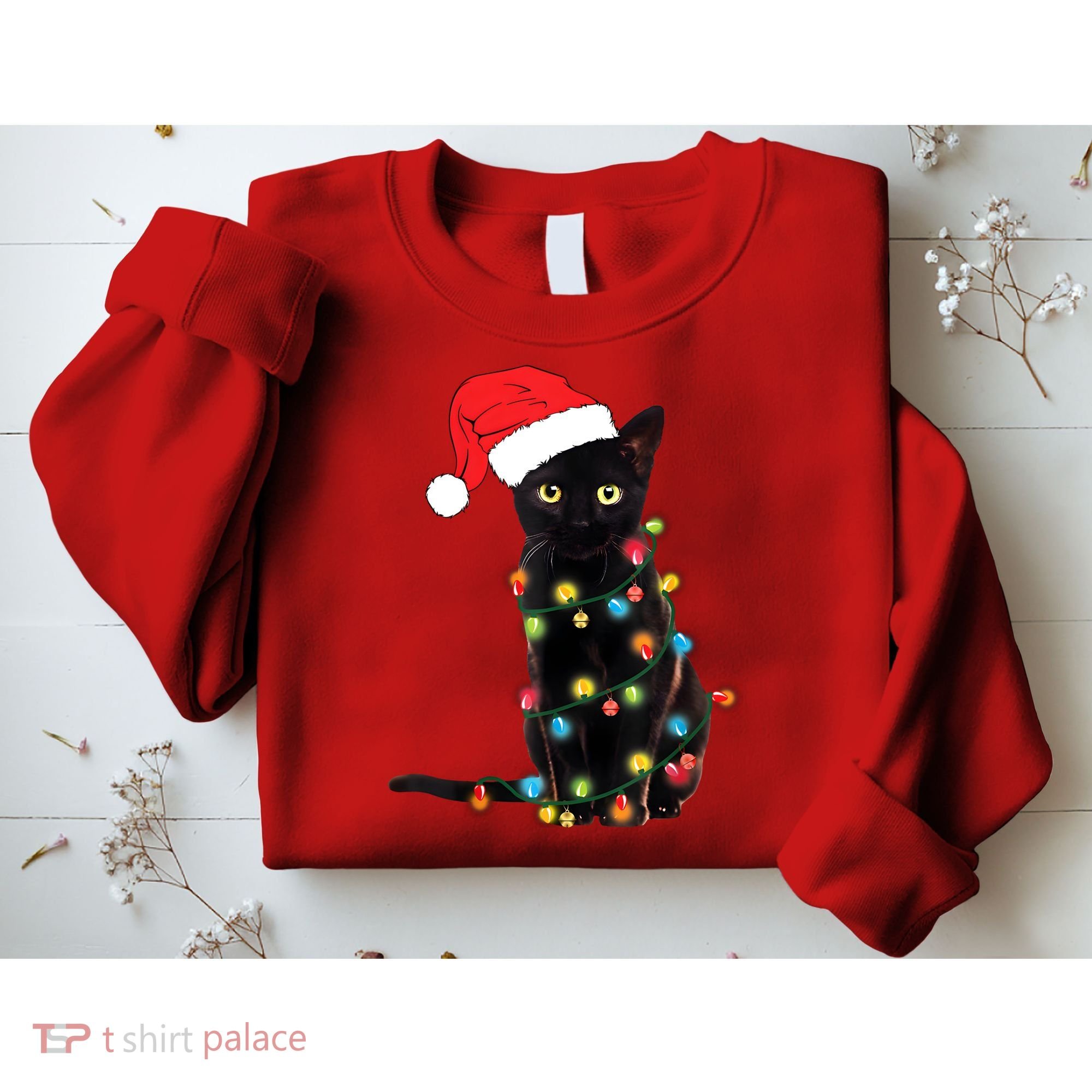 Retro Black Cat Christmas Light Funny Cat Sweatshirt