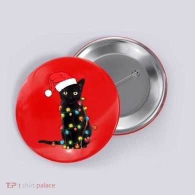 Retro Black Cat Christmas Light Funny Cat Button