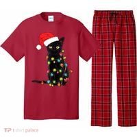 Retro Black Cat Christmas Light Funny Cat Pajama Set thumb 0