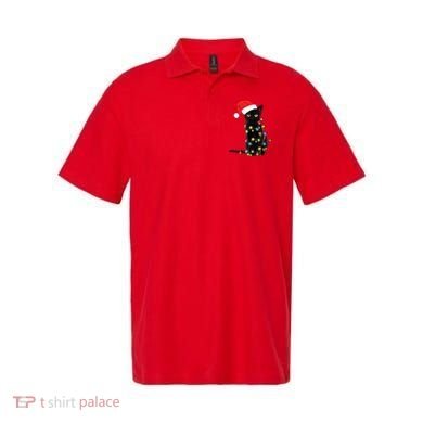 Retro Black Cat Christmas Light Funny Cat Polo