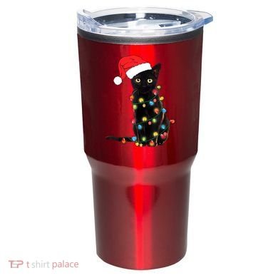 Retro Black Cat Christmas Light Funny Cat Tumbler