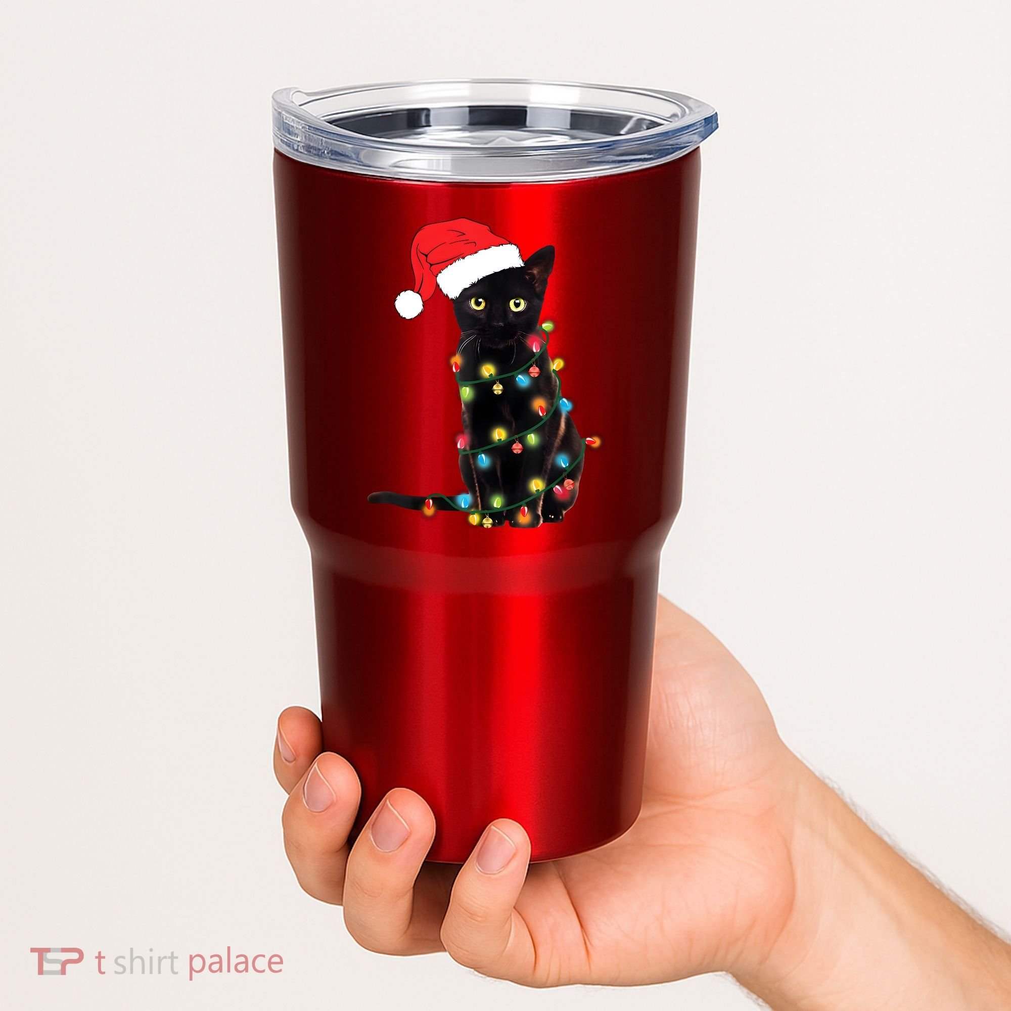 Retro Black Cat Christmas Light Funny Cat Tumbler