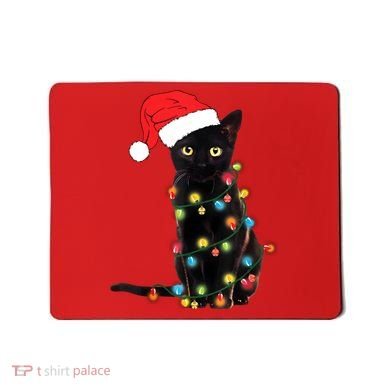 Retro Black Cat Christmas Light Funny Cat Mousepad
