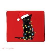 Retro Black Cat Christmas Light Funny Cat Mousepad thumb 0