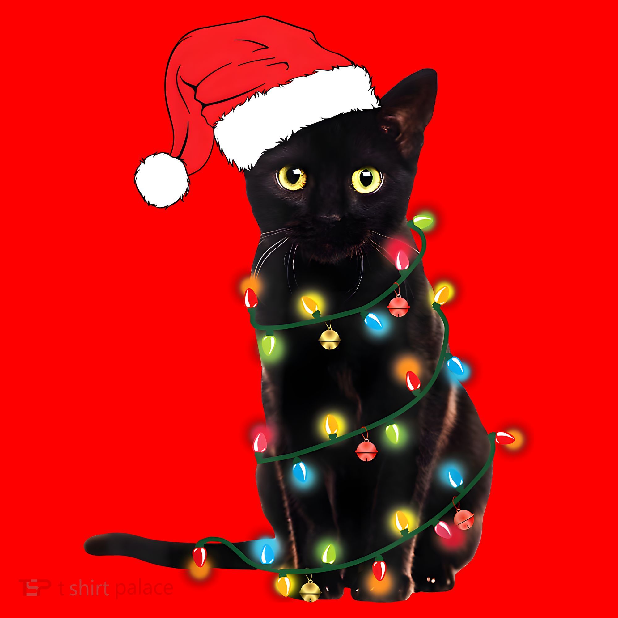 Retro Black Cat Christmas Light Funny Cat Mousepad