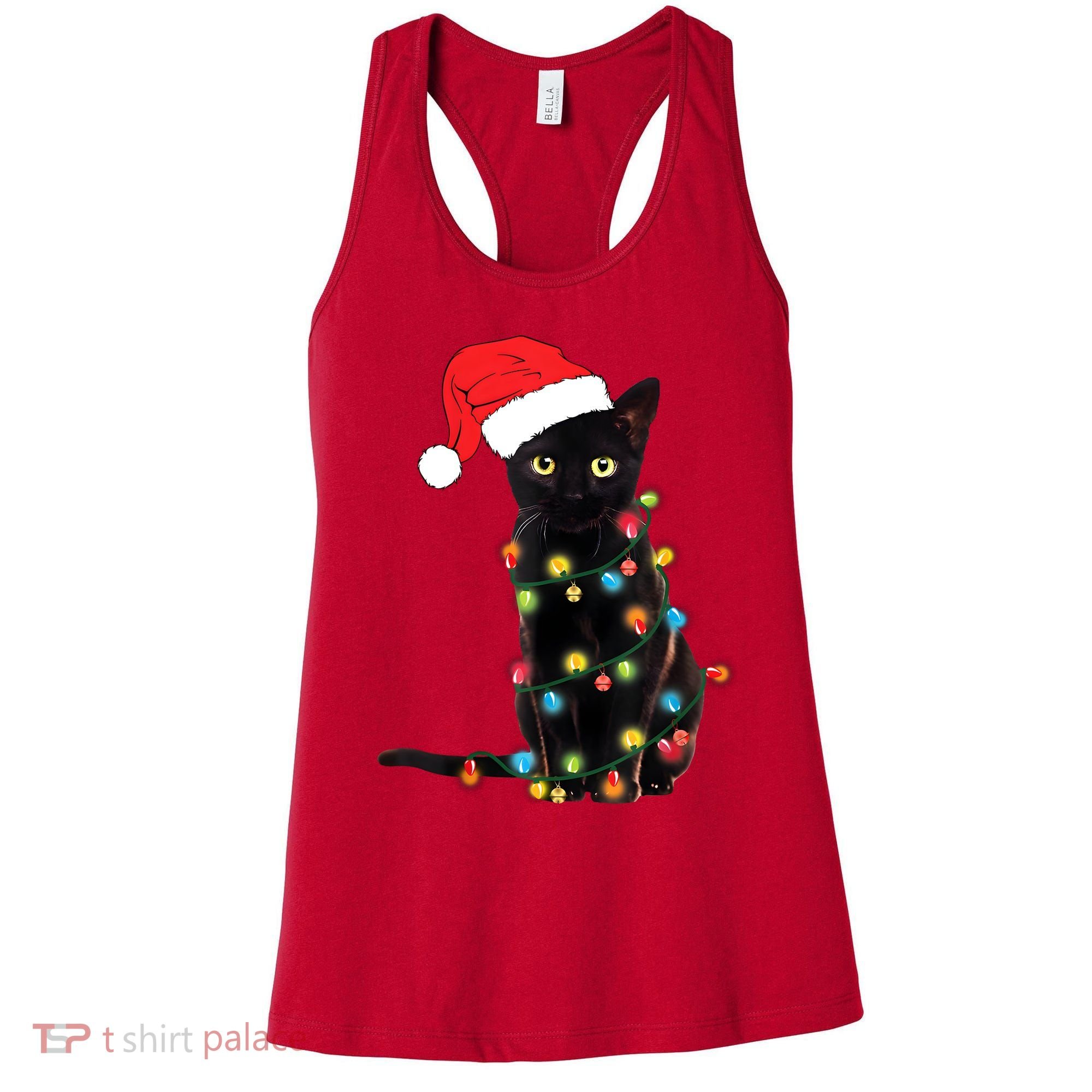 Retro Black Cat Christmas Light Funny Cat Women's Tank Top