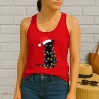 Retro Black Cat Christmas Light Funny Cat Women's Tank Top thumb 2