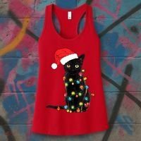 Retro Black Cat Christmas Light Funny Cat Women's Tank Top thumb 3