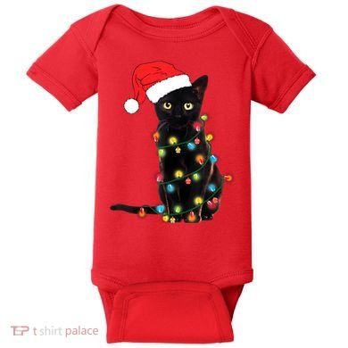 Retro Black Cat Christmas Light Funny Cat Baby Bodysuit