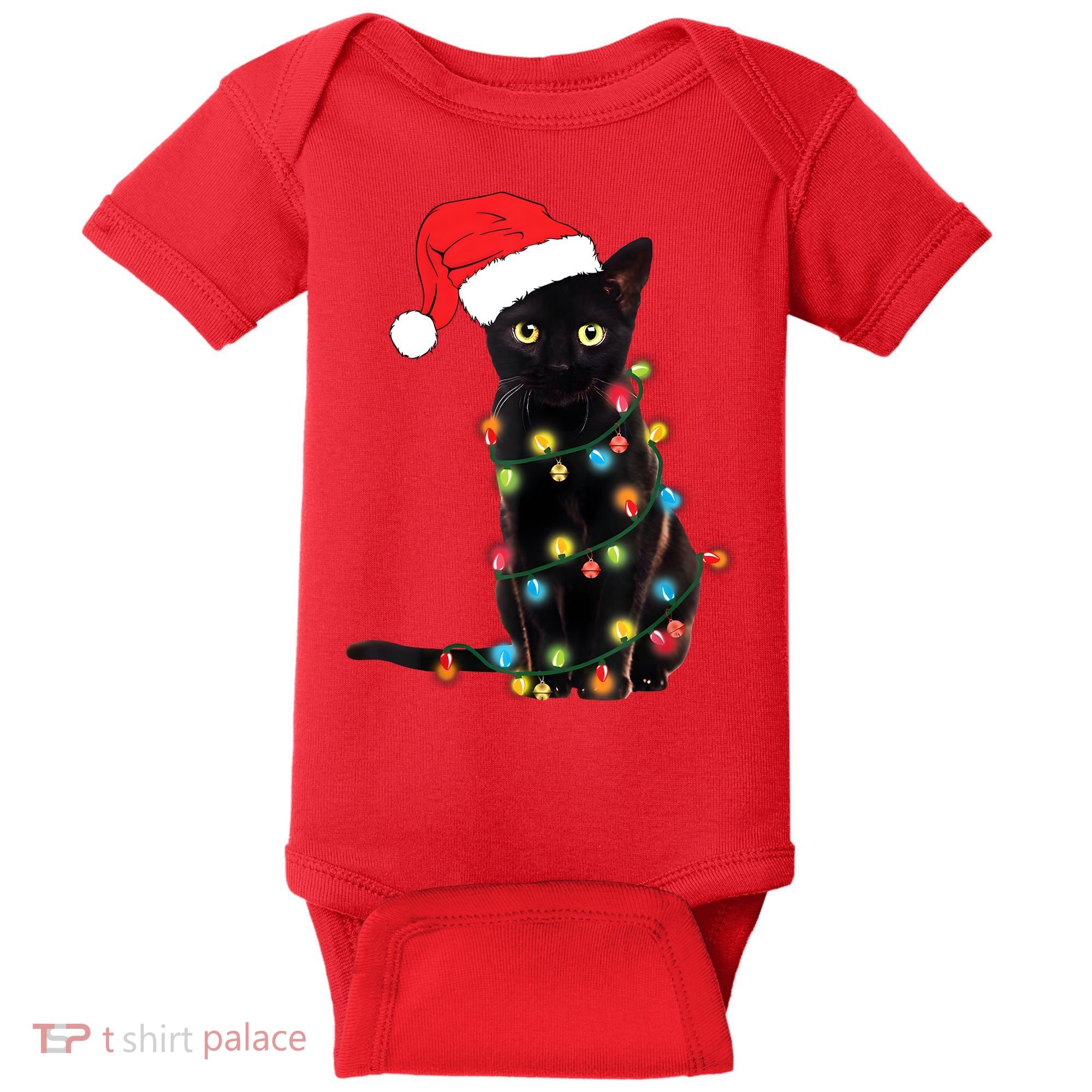 Retro Black Cat Christmas Light Funny Cat Baby Bodysuit