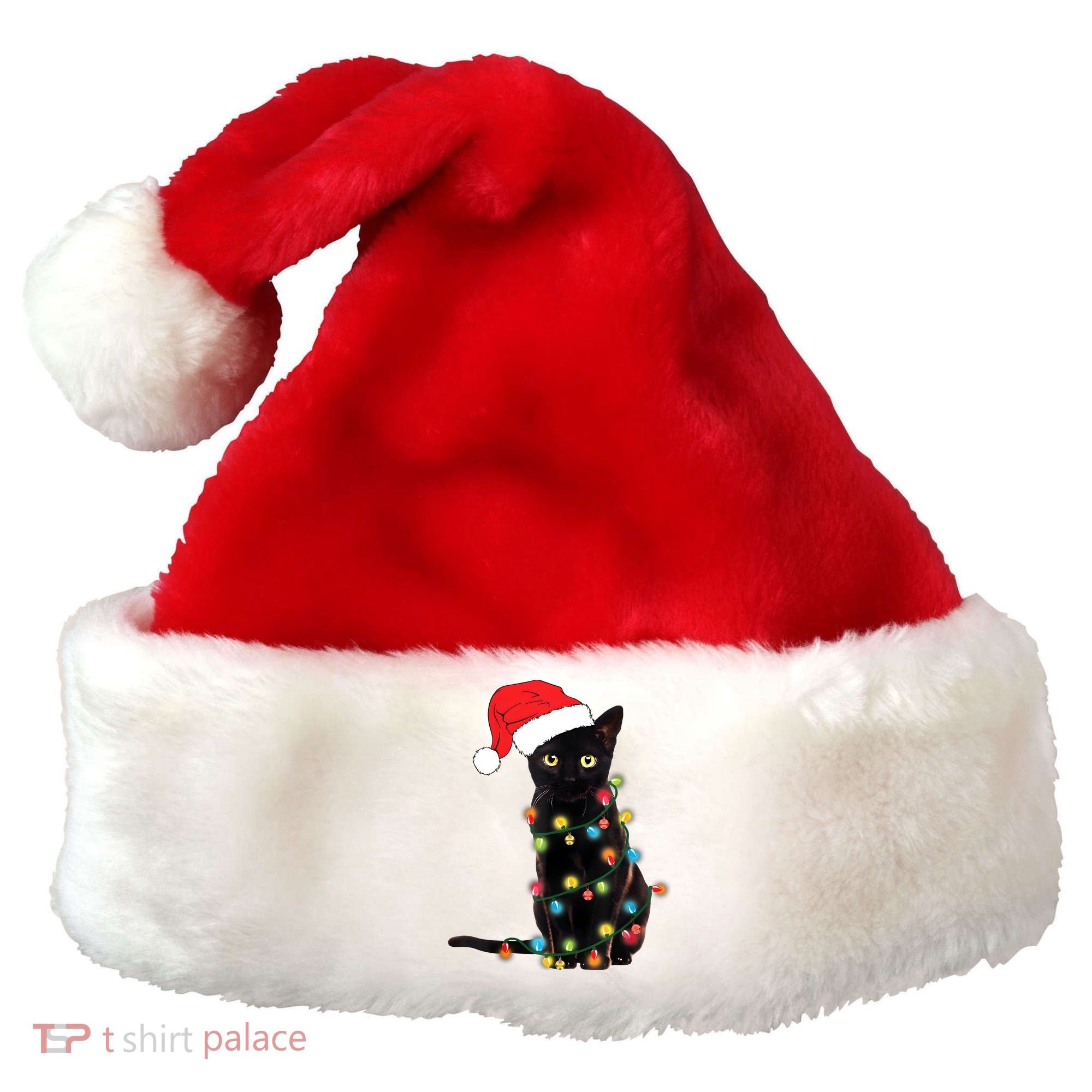 Retro Black Cat Christmas Light Funny Cat Santa Hat