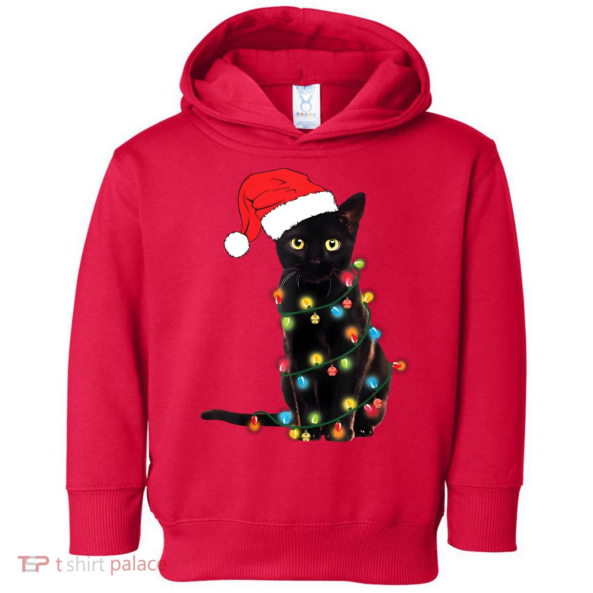 Retro Black Cat Christmas Light Funny Cat Toddler Hoodie