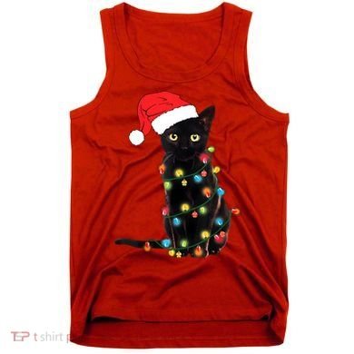 Retro Black Cat Christmas Light Funny Cat Tank Top