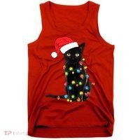 Retro Black Cat Christmas Light Funny Cat Tank Top thumb 0