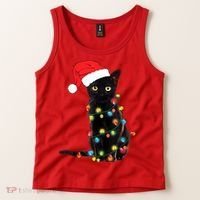 Retro Black Cat Christmas Light Funny Cat Tank Top thumb 2