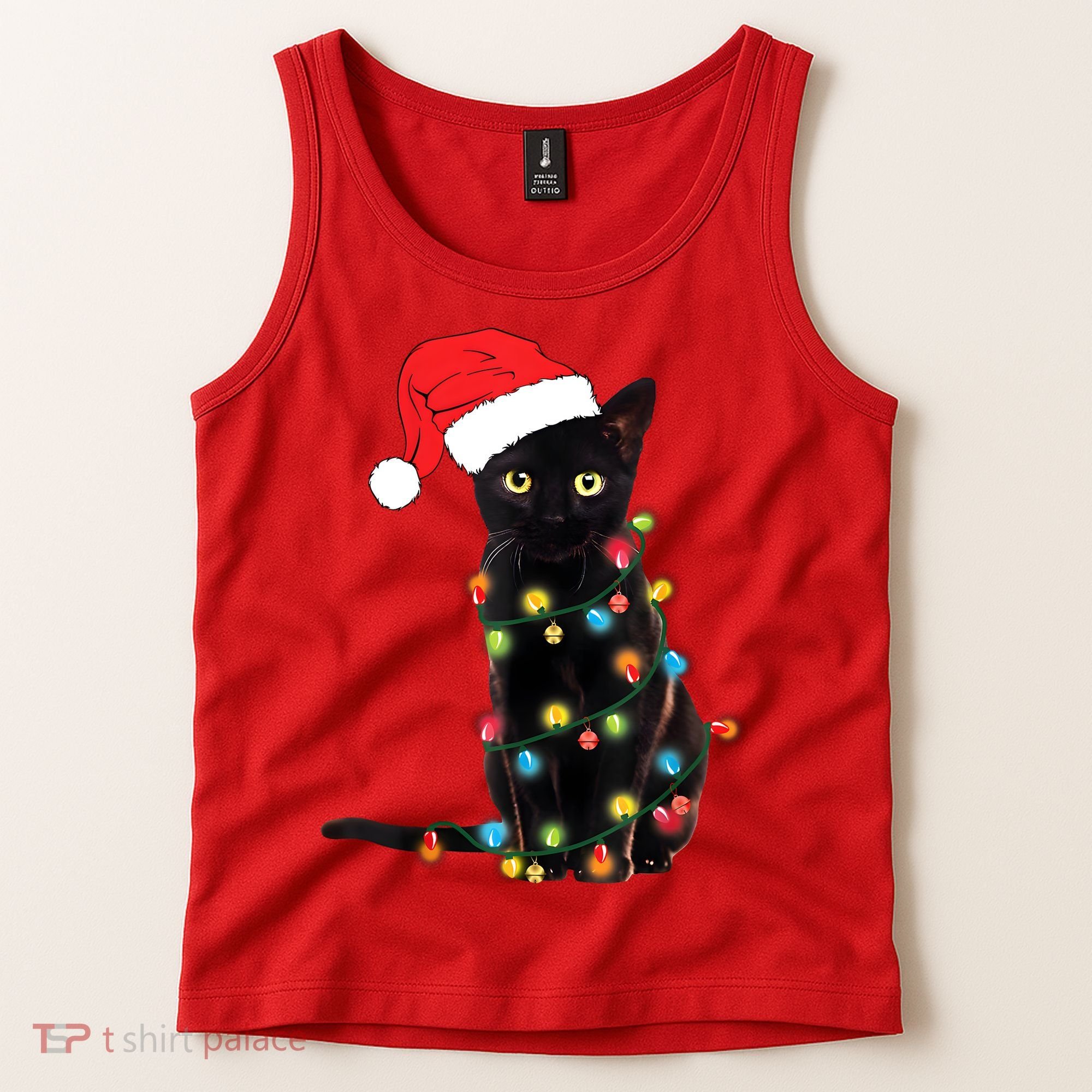 Retro Black Cat Christmas Light Funny Cat Tank Top