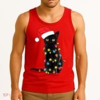 Retro Black Cat Christmas Light Funny Cat Tank Top thumb 3