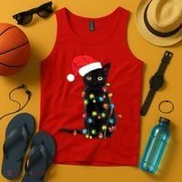 Retro Black Cat Christmas Light Funny Cat Tank Top thumb 4