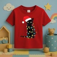 Retro Black Cat Christmas Light Funny Cat Toddler T-Shirt thumb 3