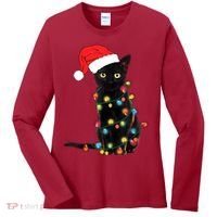 Retro Black Cat Christmas Light Funny Cat Women's Long Sleeve Shirt thumb 0