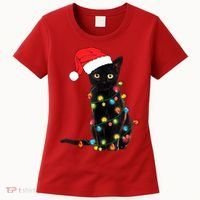 Retro Black Cat Christmas Light Funny Cat Women's T-Shirt thumb 0