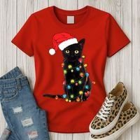 Retro Black Cat Christmas Light Funny Cat Women's T-Shirt thumb 3