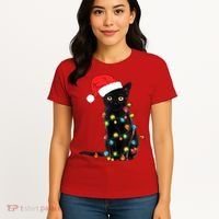 Retro Black Cat Christmas Light Funny Cat Women's T-Shirt thumb 4