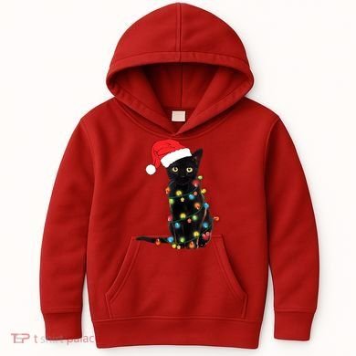 Retro Black Cat Christmas Light Funny Cat Kids Hoodie