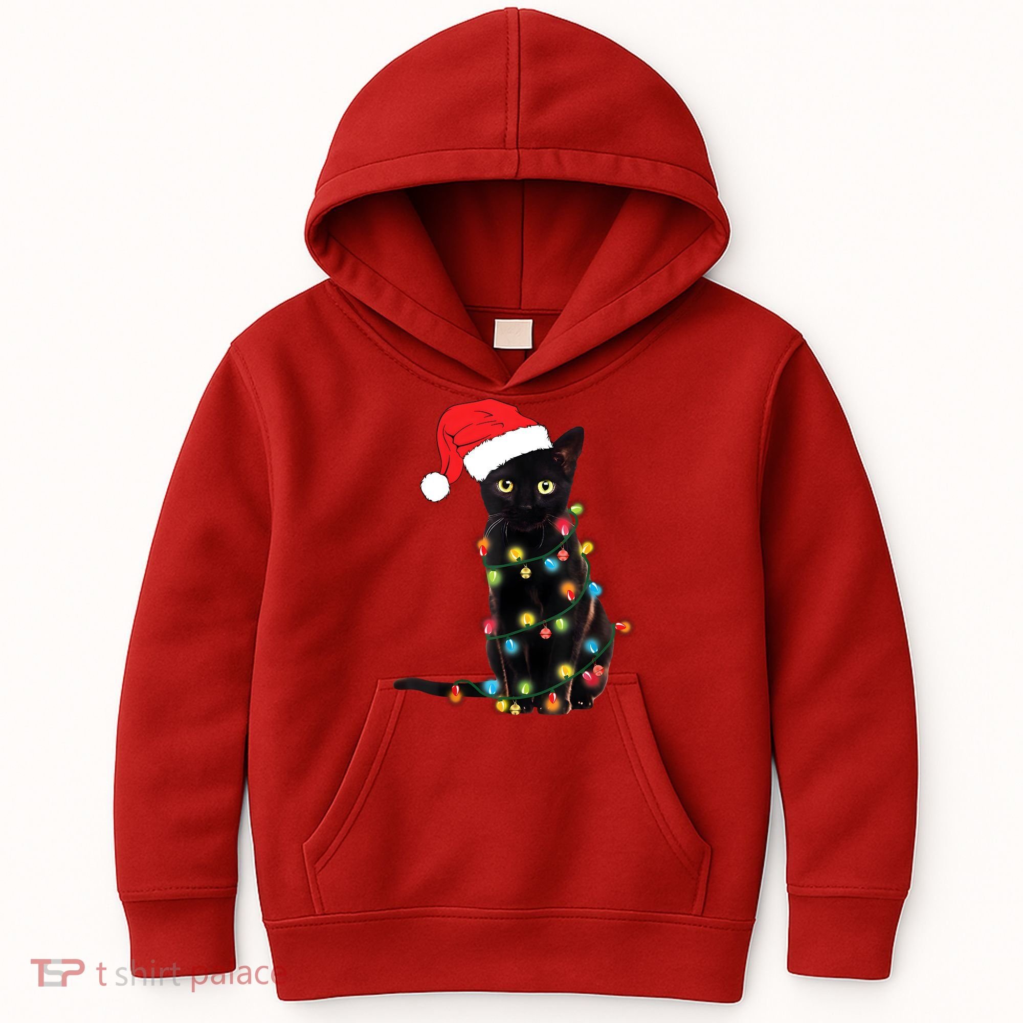 Retro Black Cat Christmas Light Funny Cat Kids Hoodie