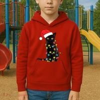 Retro Black Cat Christmas Light Funny Cat Kids Hoodie thumb 2
