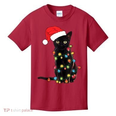 Retro Black Cat Christmas Light Funny Cat Kids T-Shirt
