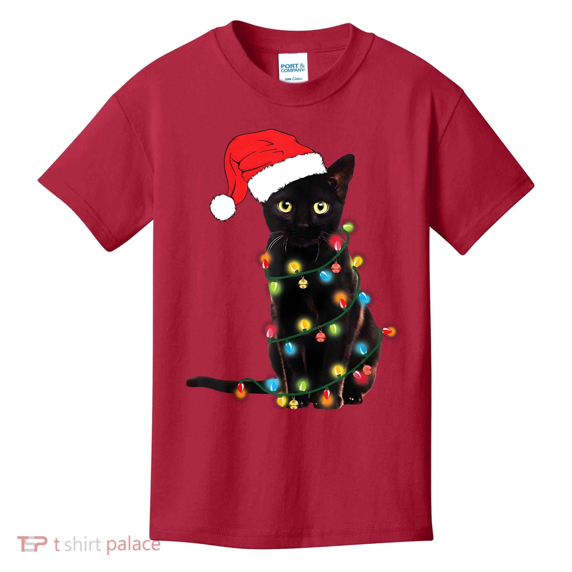 Retro Black Cat Christmas Light Funny Cat Kids T-Shirt