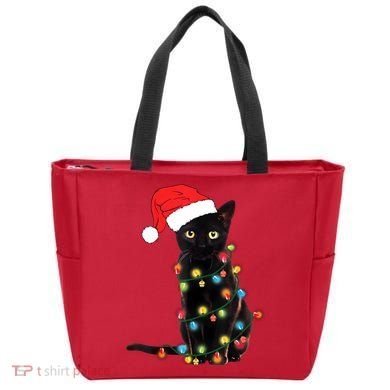 Retro Black Cat Christmas Light Funny Cat Tote Bag