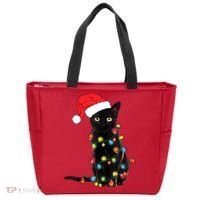 Retro Black Cat Christmas Light Funny Cat Tote Bag thumb 0