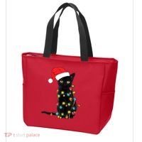 Retro Black Cat Christmas Light Funny Cat Tote Bag thumb 3