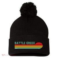Retro Battle Creek Michigan Pom Pom 12in Knit Beanie thumb 0