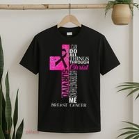 Ribbon Breast Cancer Survivor Christian Cross T-Shirt thumb 2