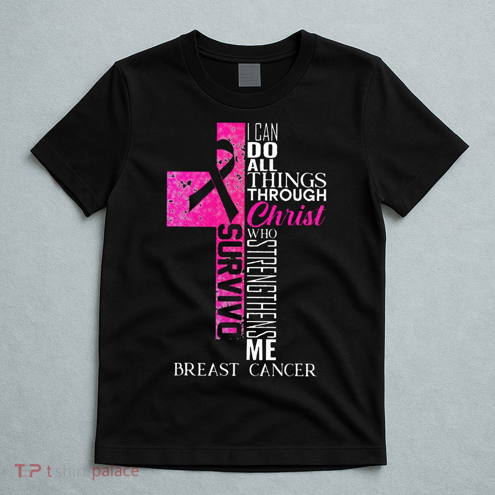 Ribbon Breast Cancer Survivor Christian Cross T-Shirt