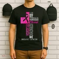 Ribbon Breast Cancer Survivor Christian Cross T-Shirt thumb 6