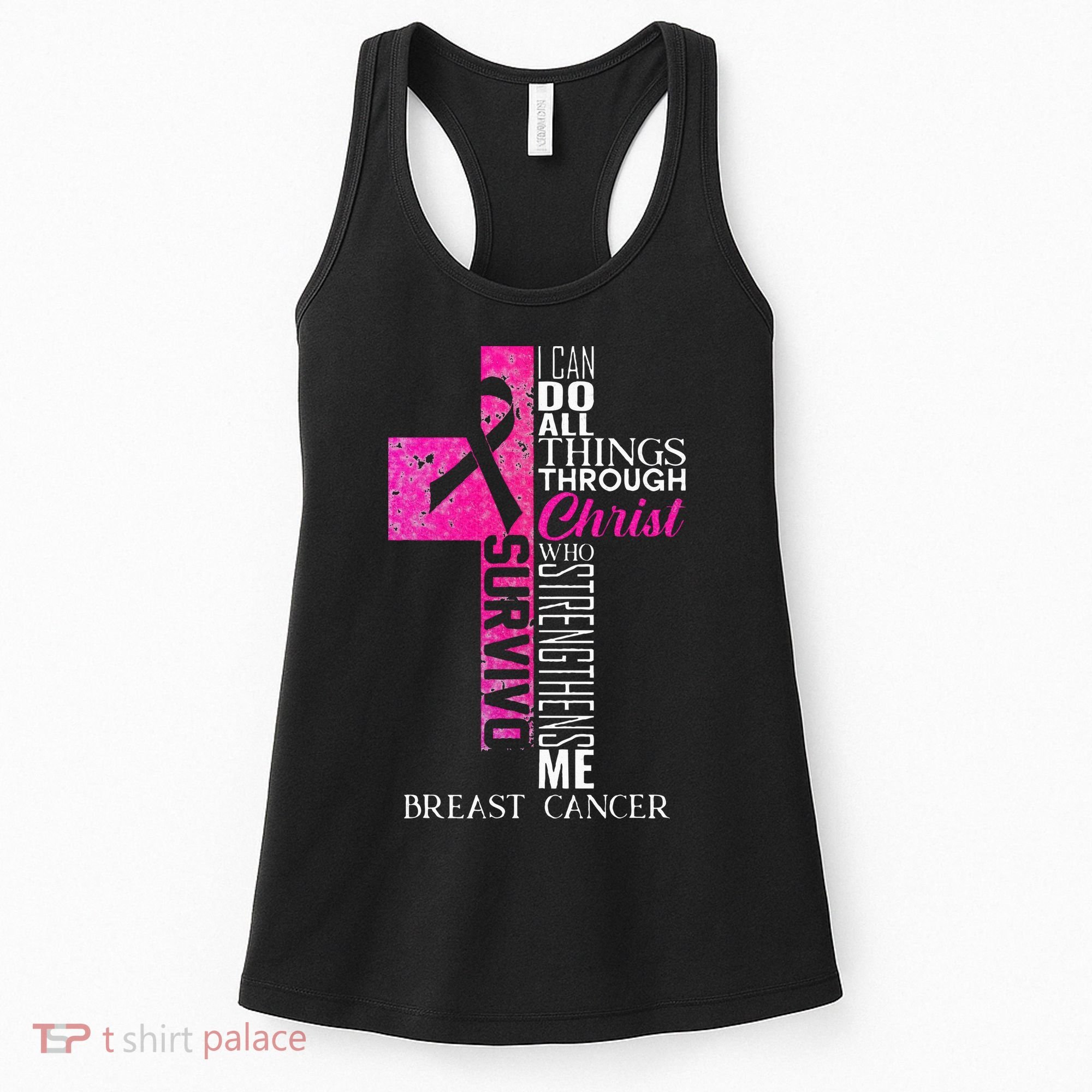 Ribbon Breast Cancer Survivor Christian Cross Women's Tank Top