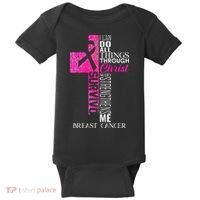 Ribbon Breast Cancer Survivor Christian Cross Baby Bodysuit thumb 0