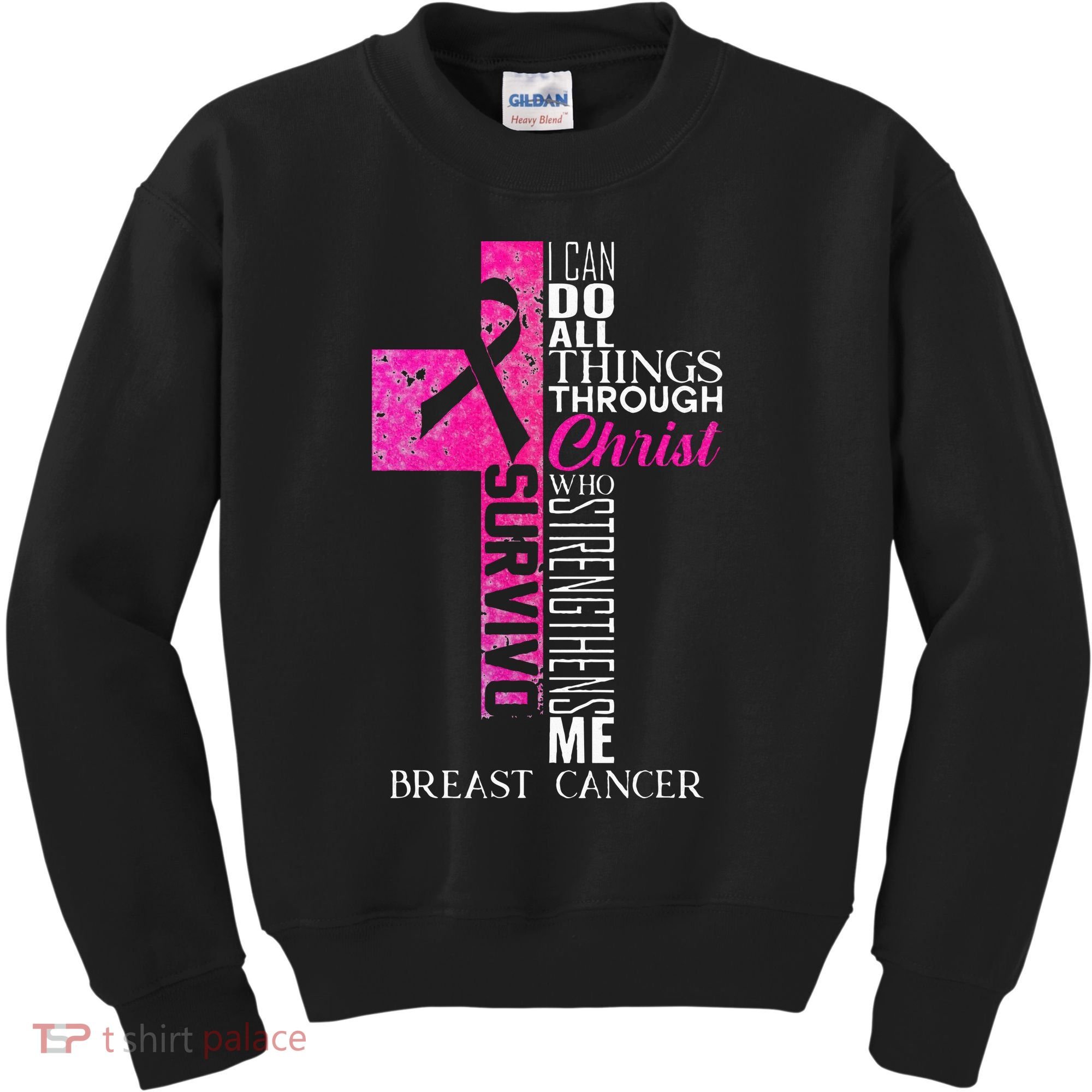 Ribbon Breast Cancer Survivor Christian Cross Kids Sweatshirt