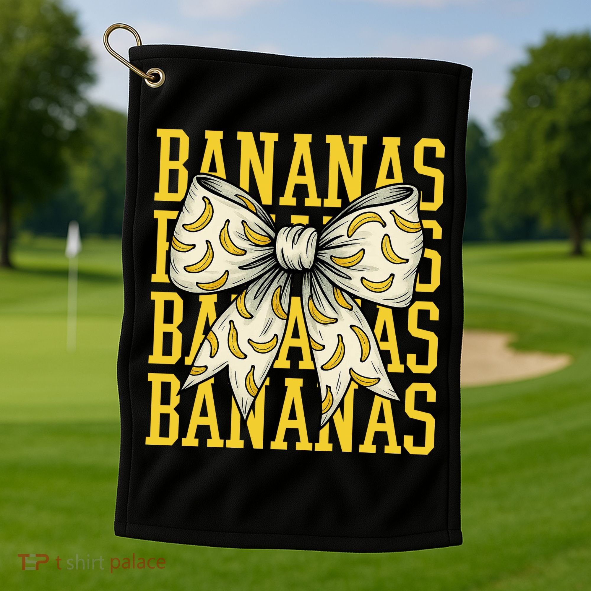 Retro Bananas Coquette Bow Golf Towel