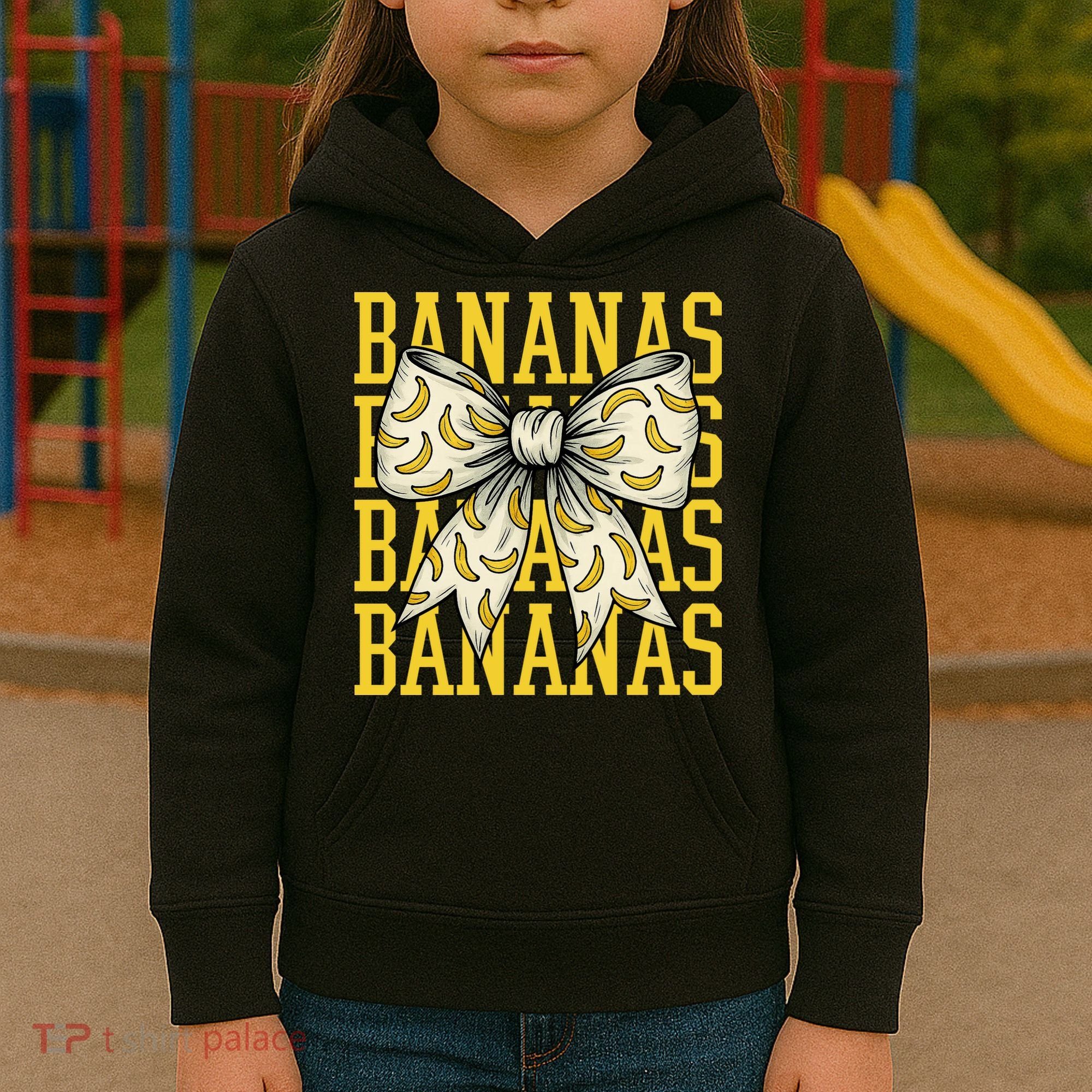 Retro Bananas Coquette Bow Kids Hoodie