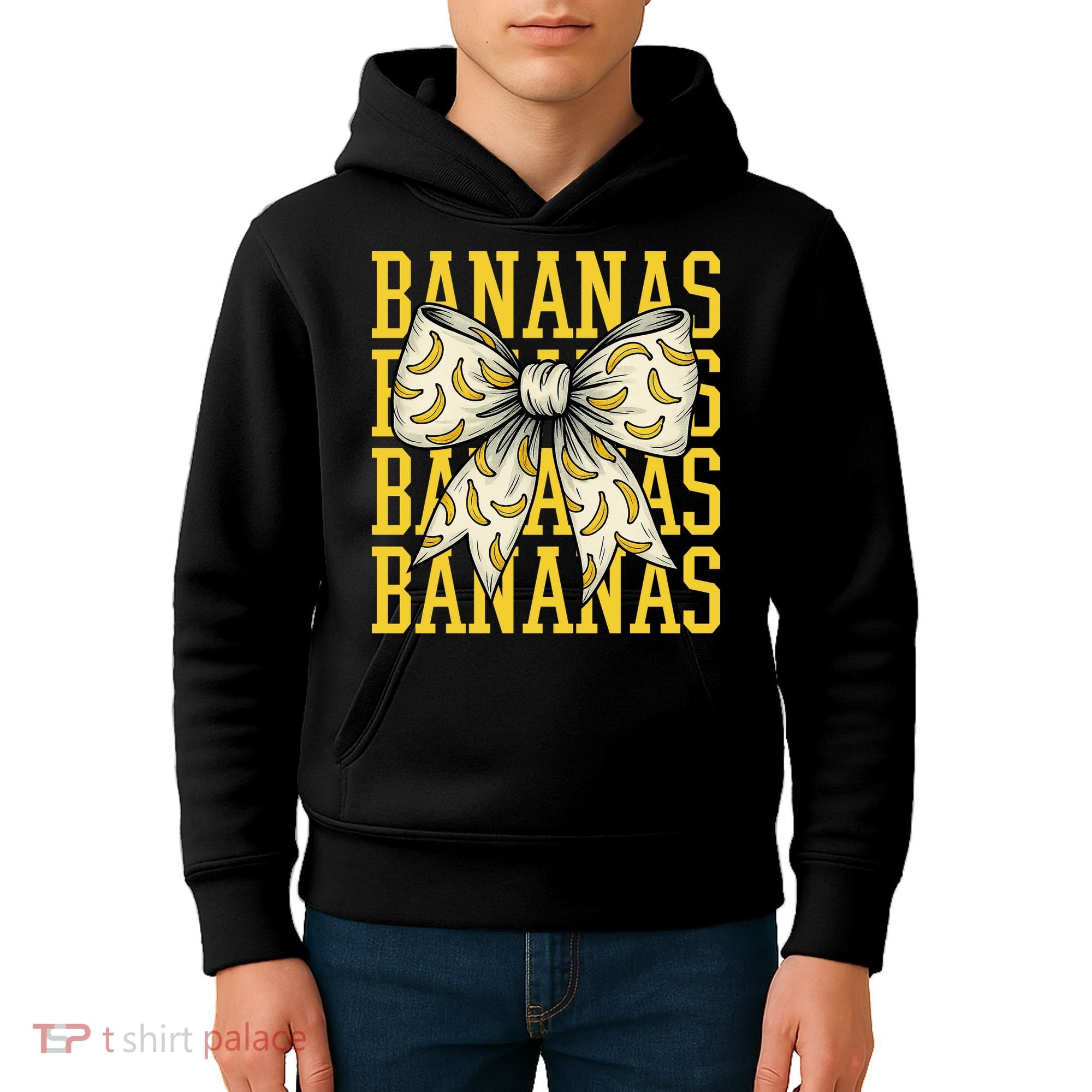 Retro Bananas Coquette Bow Kids Hoodie