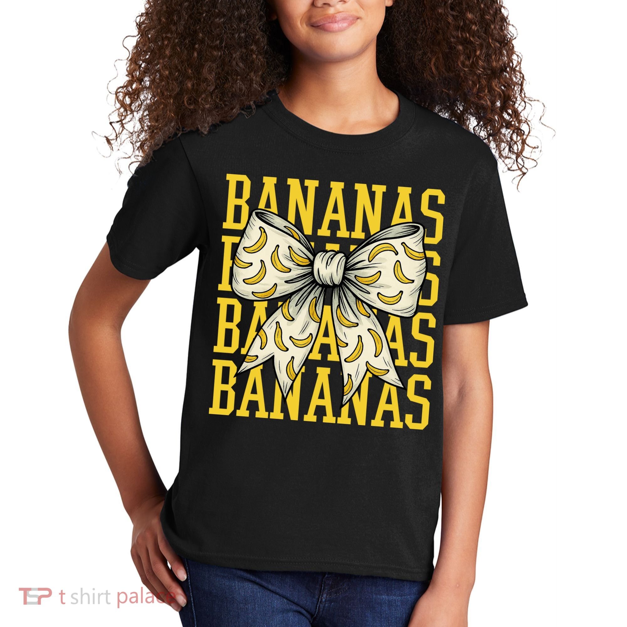 Retro Bananas Coquette Bow Kids T-Shirt