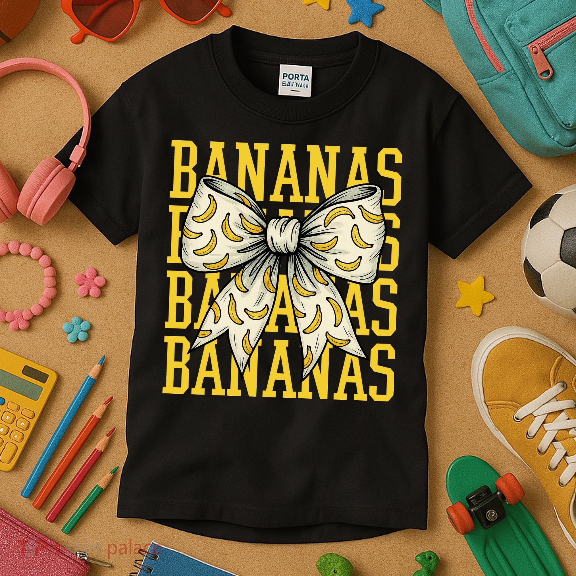 Retro Bananas Coquette Bow Kids T-Shirt