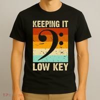 Retro Bass Clef Music Keeping It Low Key Musician Humor T-Shirt thumb 3